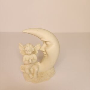 Vintage Ceramic Angel Baby Sitting On a Crescent Moon